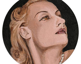 Inspiriert von Carole Lombard #2, Old Hollywood Glamour Gemälde, Acryl auf schwarzer Leinwand, original Kunstwerk