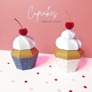 Gabarit Boîte Cupcake, Chantilly et Cerise - Format SVG, PDF, Fcm, DXF - Cricut, Silhouette, ScanNCut - Boîte Bonbons Anniversaire