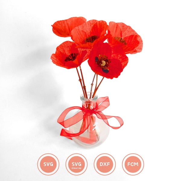 Coquelicot en Papier de soie - Gabarit de découpe - Bouquet Fleur 3D - SVG Cricut - SVG Cricut Joy - Coquelicot 3D réaliste - Fleurs Mariage