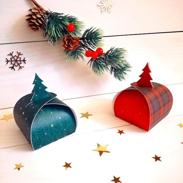 Tree Rounded Box Templates - SVG Cricut - SVG Cricut Joy - SVG Christmas Box - Curvy Box - Favor Box - Ferrero Rocher - Christmas box