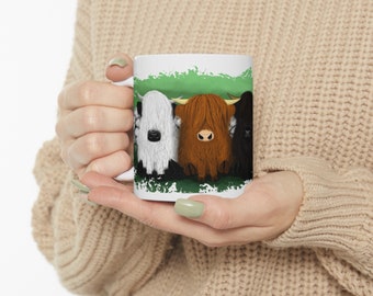 Wee Darlins Scottish Highlander Cows Ceramic Mug, (11oz)