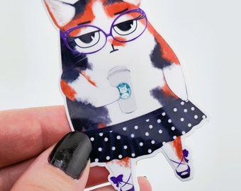 Calico Coffee Cat "Penelope" Vinyl Sticker