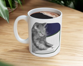 Reading Library Cat Ceramic Mug, 11oz