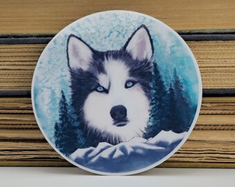 Husky Mountain Watercolor Vinyl Sticker