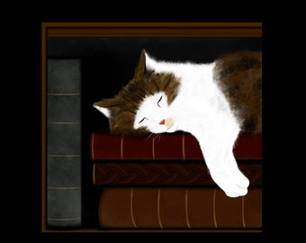 Sleeping Library Cat Book Vinyl Sticker