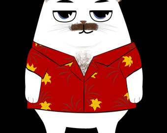 Mustache Hawaiian Magnum Cat Vinyl Sticker