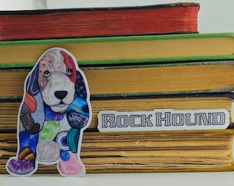 Rock Hound Waterproof Vinyl Sticker Basset Hound Rock Collector Sticker