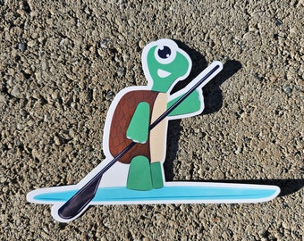 Paddle Boarding Turtle Glossy Vinyl Sticker