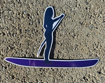 Paddle Boarding Woman Vinyl Sticker Customizable Color