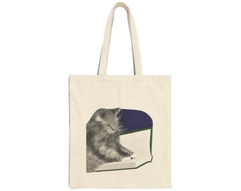 Library Cat Cotton Canvas Tote Bag