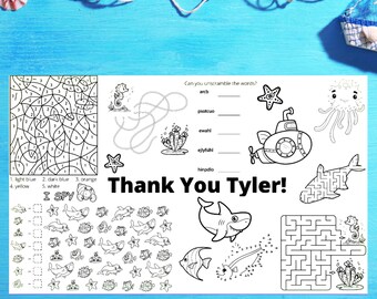 Under the Sea Birthday Party Place Mats, Coloring Placemat, Coloring ...
