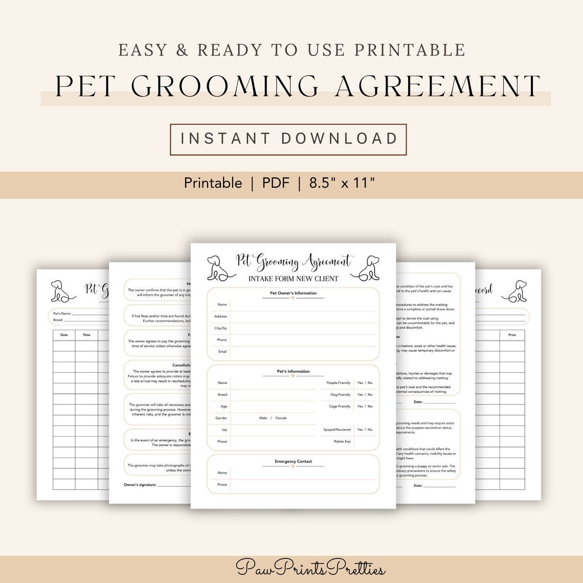 Pet Grooming Agreement Printable - Professional Dog Grooming Contract ...