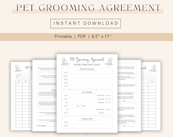 Pet Grooming Agreement Printable - Professional Dog Grooming Contract - Digital Download - Consent & Release Form