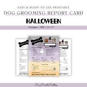 Boletín de calificaciones de peluquería canina para Halloween, imprimible, digital e instantáneo - Formulario de boletín de calificaciones de peluquería para Halloween