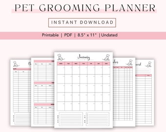 Pet Grooming Planner - Undated Monthly, Weekly & Daily Planner - Dog Grooming - Digital Download - Printable - Grooming Record