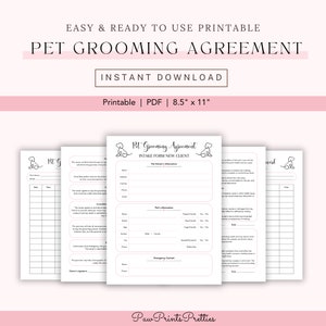 Pet Grooming Agreement Printable - Professional Dog Grooming Contract - Digital Download - Consent & Release Form