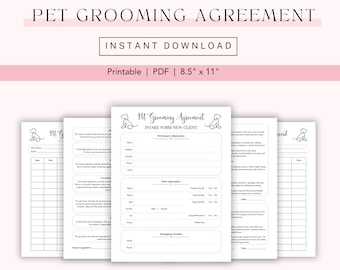 Pet Grooming Agreement Printable - Professional Dog Grooming Contract - Digital Download - Consent & Release Form