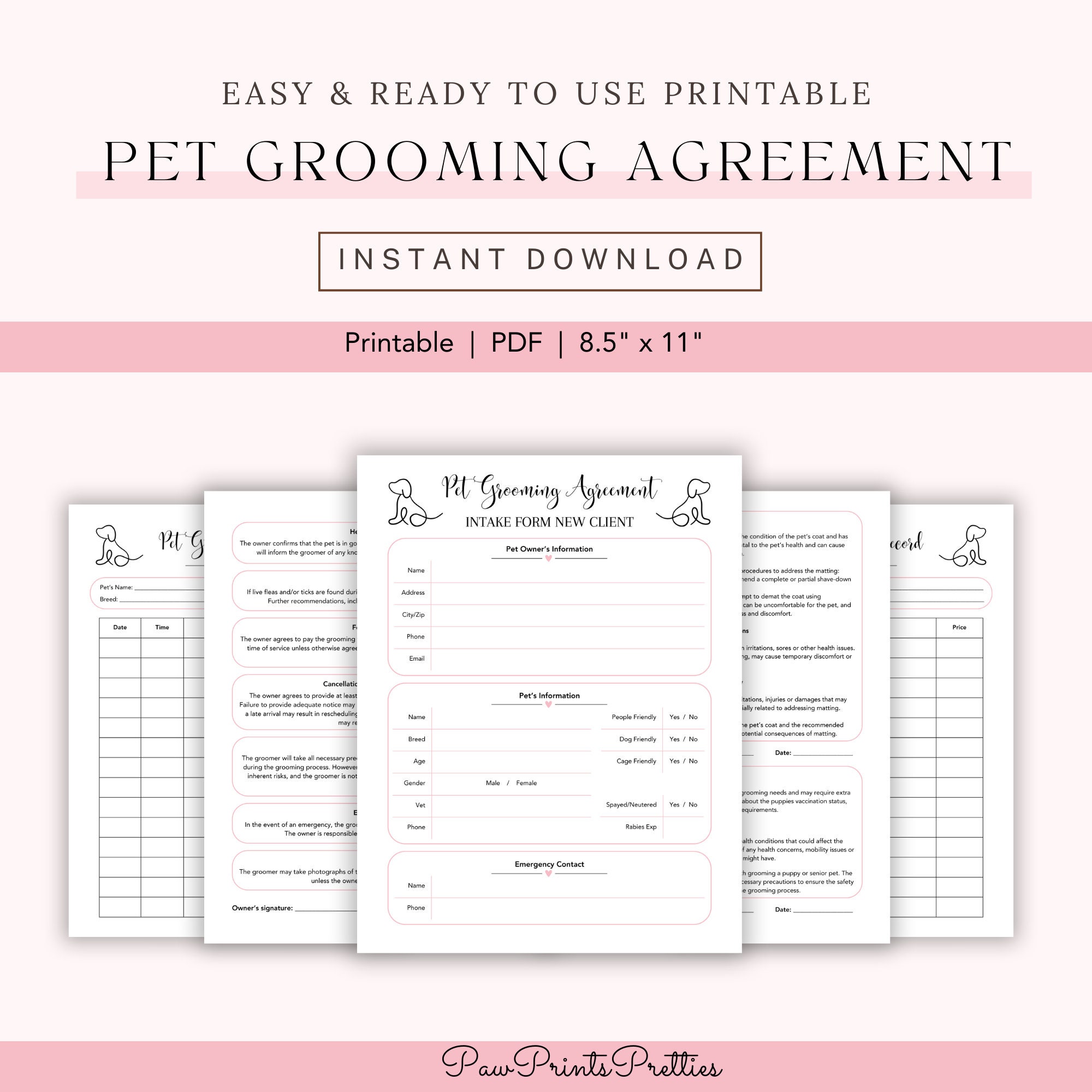 View of Pet Grooming Agreement Printable - Professional Dog Grooming Contract ...
