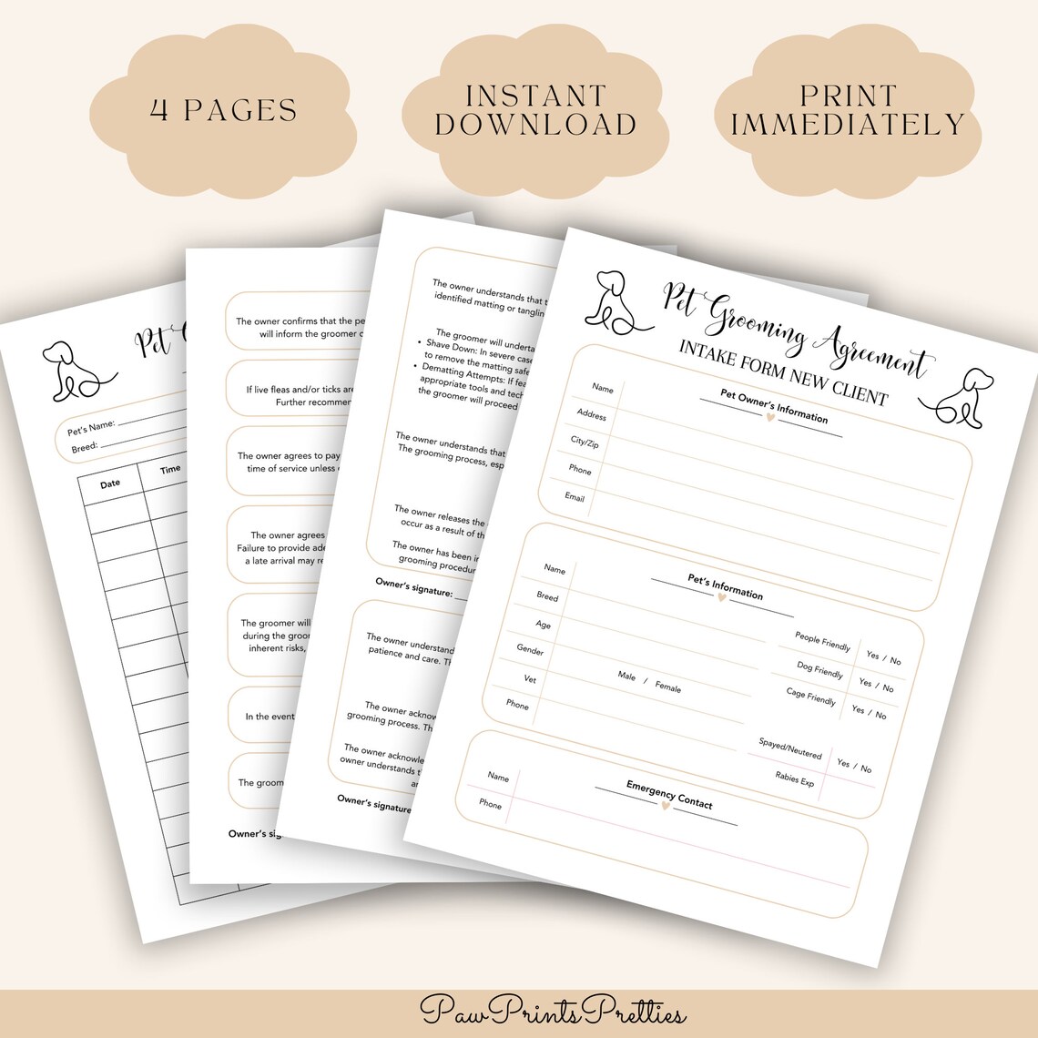 Pet Grooming Agreement Printable - Professional Dog Grooming Contract ...