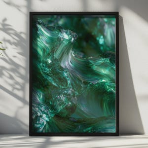 Green Glass Abstract Art Poster, Emerald Wave, Modern Wall Art Print