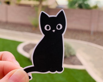 Black Cat Vinyl Waterproof Sticker, cat lover sticker, small cat sticker, kitten, cat sticker, crazy cat lady sticker, gift, stocking gift