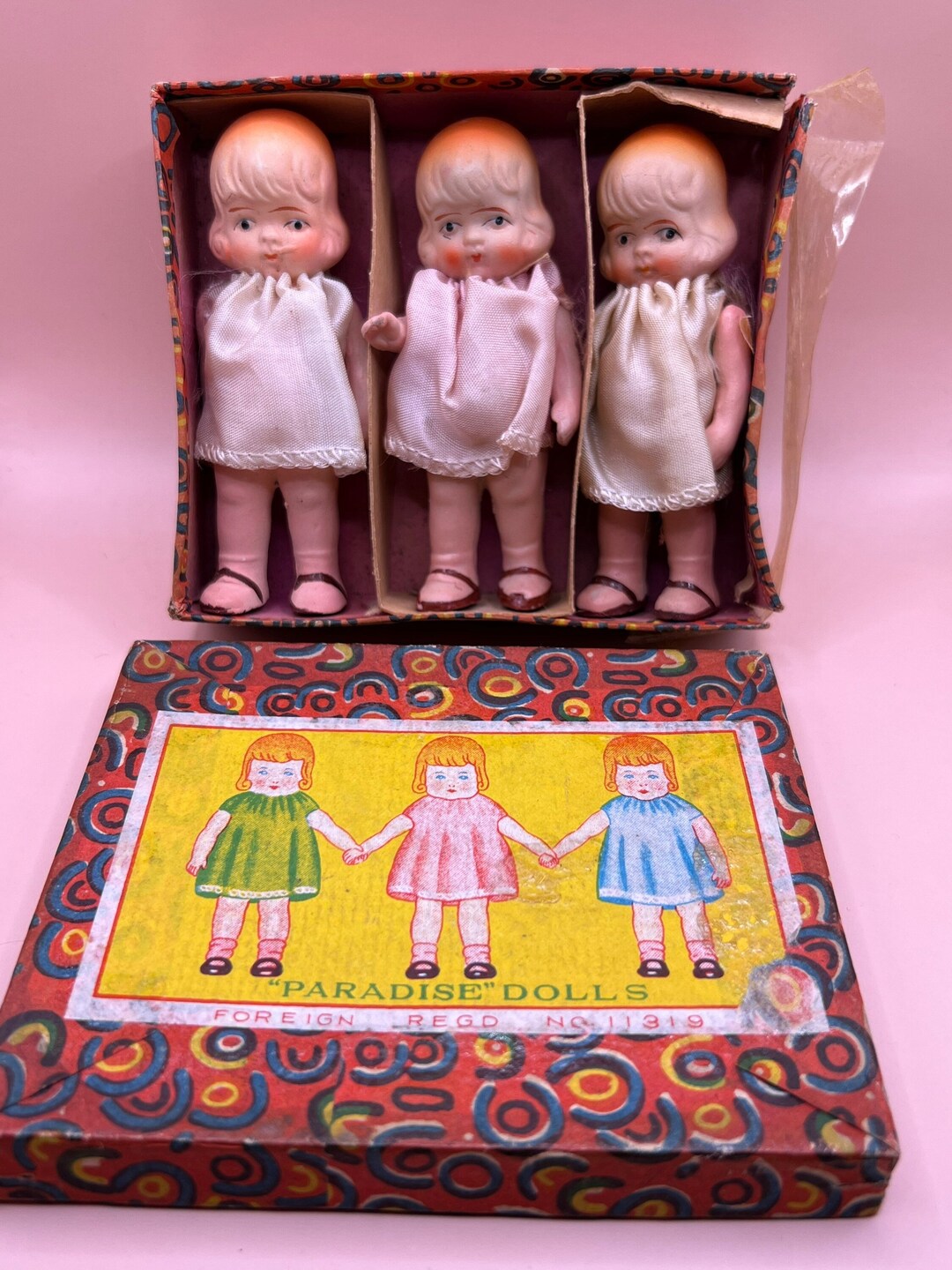 Antique Japanese paradise Dolls Triplets in Original Box Etsy