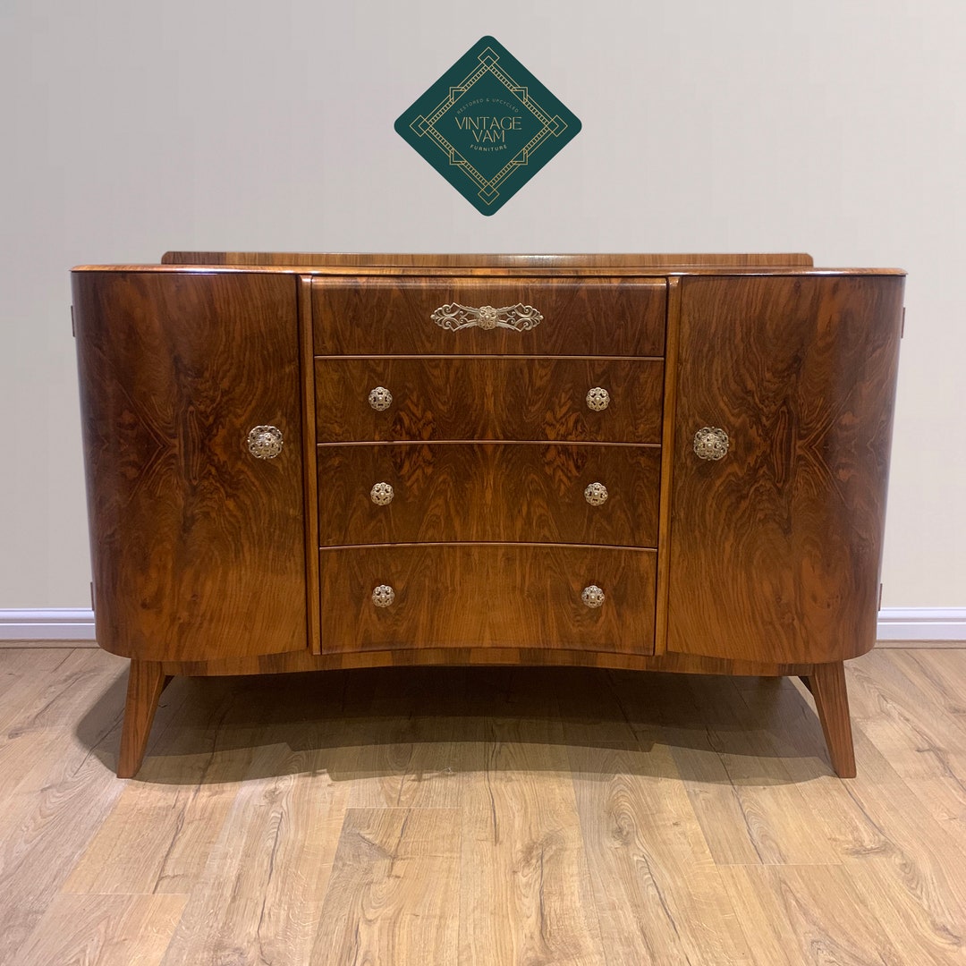 Vintage Walnut Sideboard Art Deco Style MCM Beautility Etsy