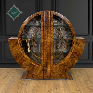 Art Deco Walnut Display Cabinet, China Cabinet, Vitrine