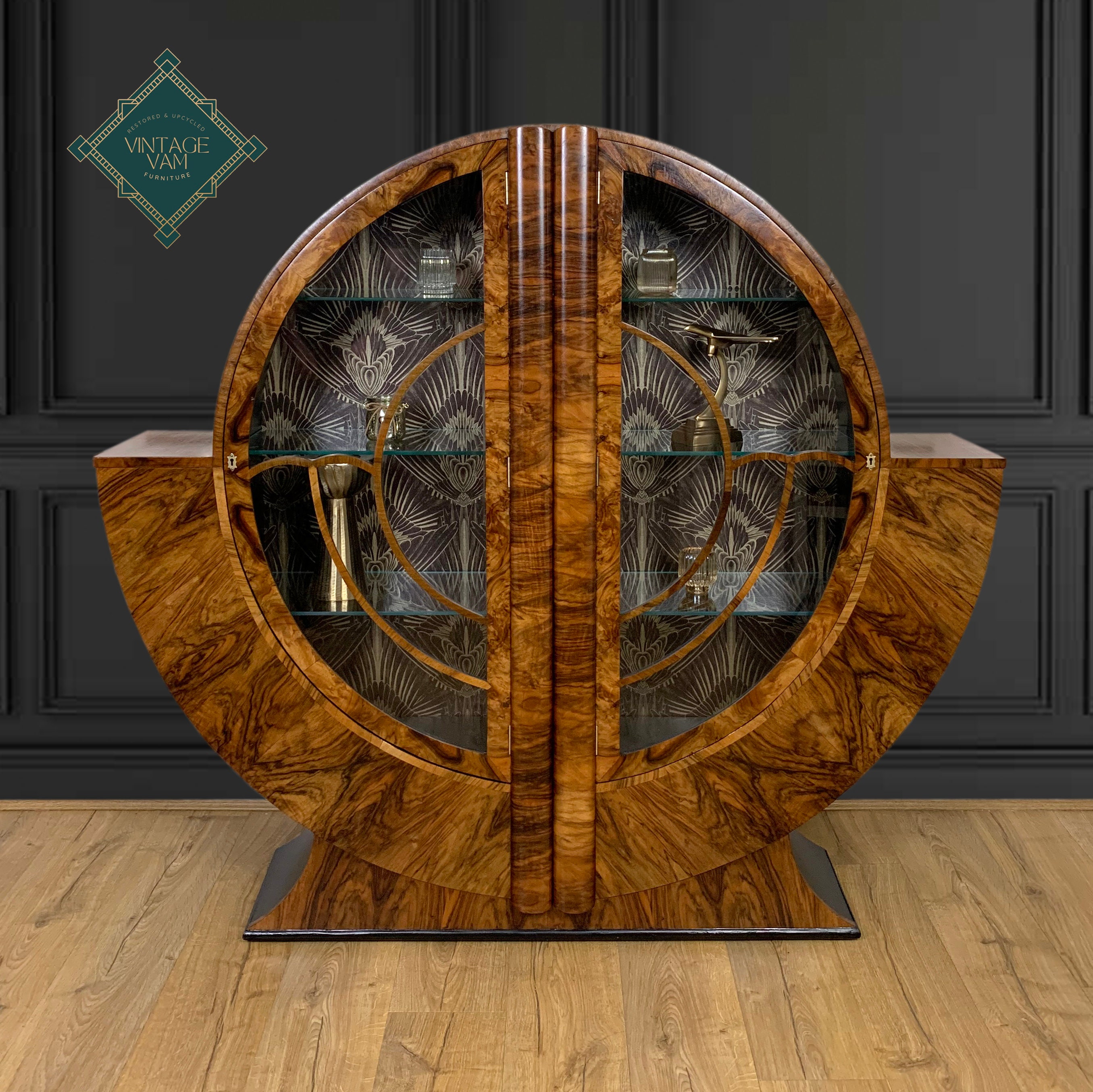 Art deco round display cabinet discount