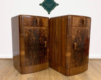 Pair of Art Deco Bedside cabinets, Walnut nightstands, 1930s bedside tables.**made on order**