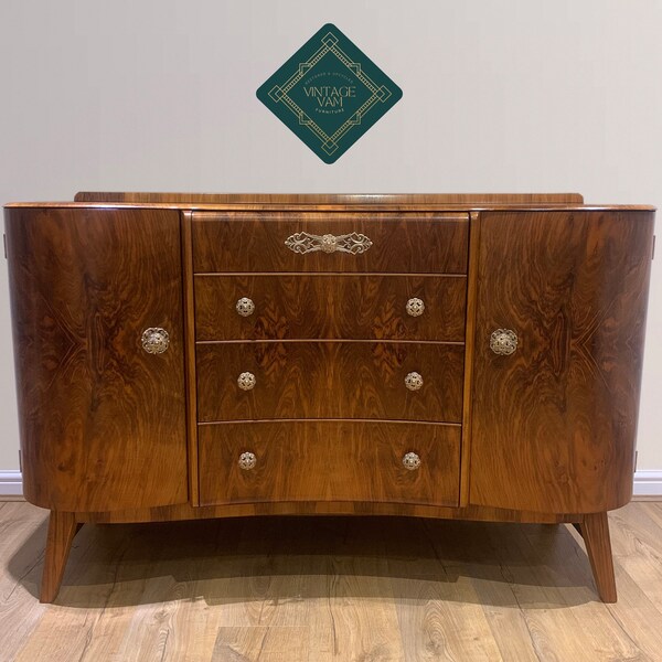 SOLD **commission available** Art deco style Sideboard, vintage Beautility 1950s Walnut.