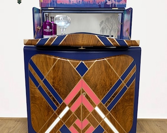 Art Deco cocktail cabinet, liquor cabinet, bar cabinet, bespoke city scape of your choice.
