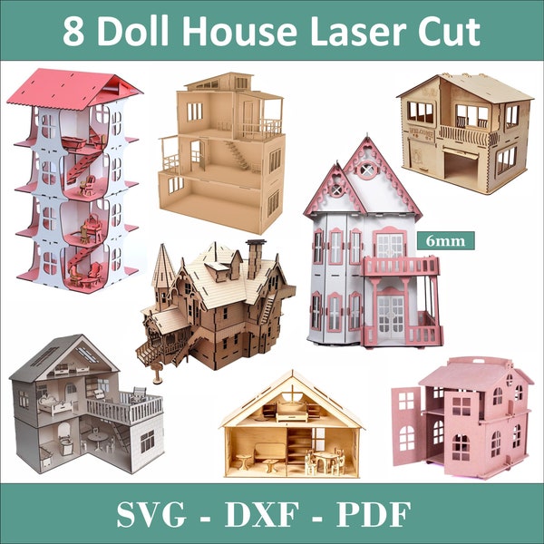 8+ Modern Doll House LaserCutandfurniture SVG MiniatureFurniture,GlowforgeDigital Ready Files, WoodenDoll House andFurniture Set