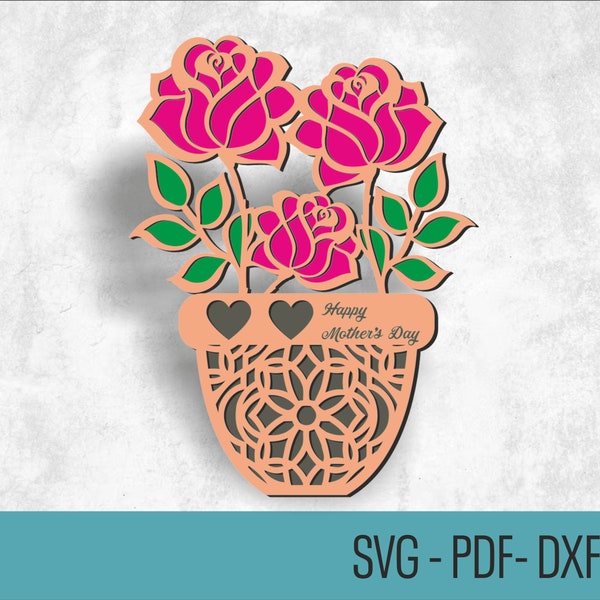 flowers for mom vase mason jar digital file for laser cut engraving mother's day flower wood standup cutting glowforge beamo svg openclipart