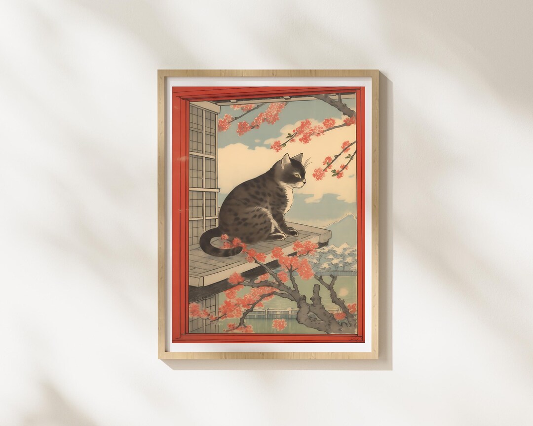 Japanese Cat Art Print, Vintage Style Wall Decor (digital Print) - Etsy