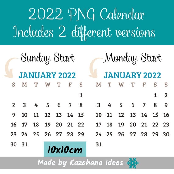 2022 PNG Calendar 12 Month PNG Calendar Calendar 2022 in - Etsy