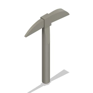 Peut inclure: Une pioche en métal gris avec un manche en bois. La pioche est un outil utilisé pour creuser et extraire.