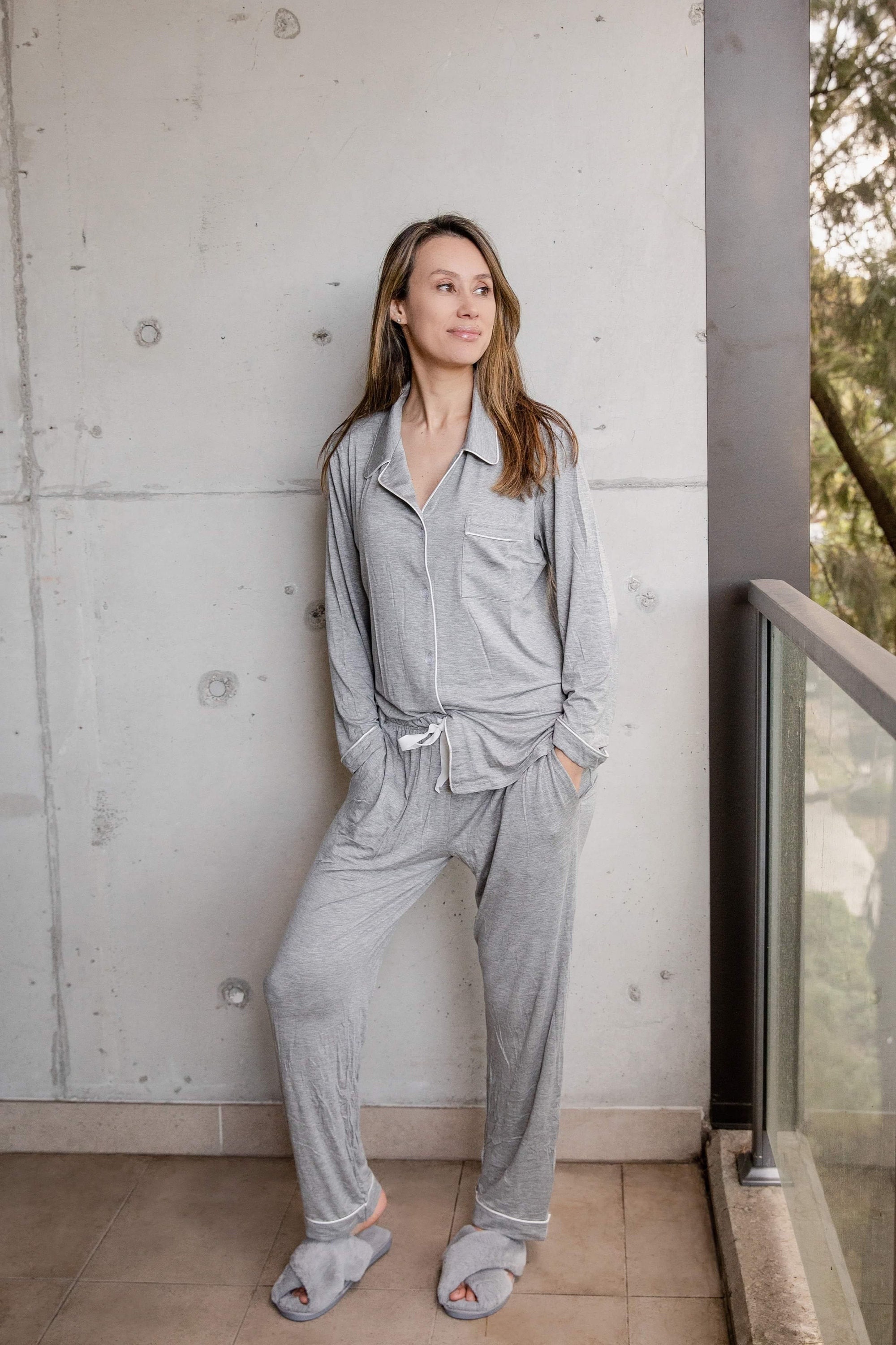 Bamboo Pajama Set, Natural Sleepwear, Wide Leg Pants, Womens