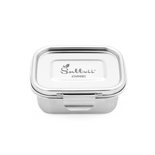 Sattvii® Boîte à lunch personnalisée en acier inoxydable de qualité supérieure avec gravure, boîte à lunch en métal pour enfants, boîte à bento en acier inoxydable, boîte à lunch pour la maternelle