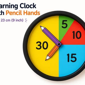 Orologio didattico Montessori Dalton, con lancette a forma di matita, strumento per insegnare ai bambini a scandire il tempo nella routine quotidiana.