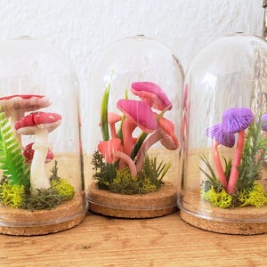 Mini Terrarium with Clay Mushrooms and Moss, Handmade Woodland Decor, Cute Fairy Garden Terrarium