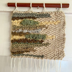 Green earth tones abstract wall hanging, neutral handwoven wall decor