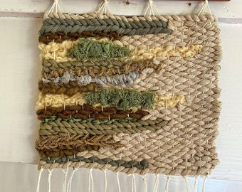 Green earth tones abstract wall hanging, neutral handwoven wall decor