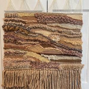 Large desert neutral textured hand woven boho room decor modern wall art hanging