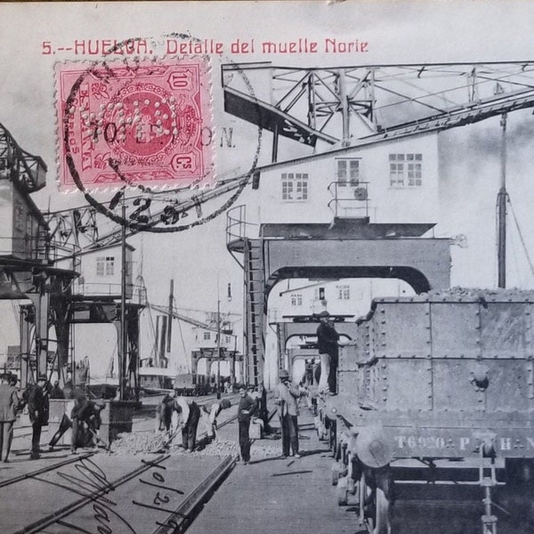 RPPC Spain 1919 Port of Huelva, Andalusia Real Photo Postcard, Steamboat