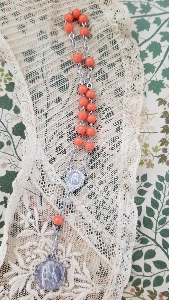 Vintage French Hand Rosary. Saint Anne, Orange Pr… - image 2