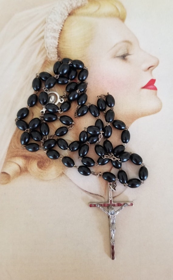 Vintage Religious Catholic Rosary, Beautiful Black