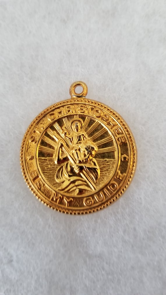 Saint Christopher Medallion Pendant Gold Tone "Be 