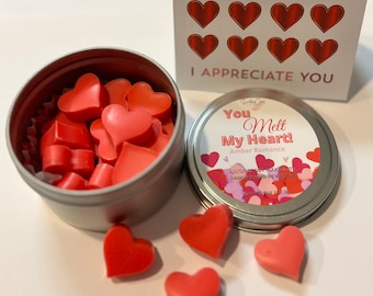 Mini Heart Soy Wax Melts | Valentines Day Tarts, 4oz Tin