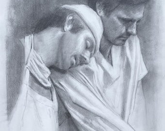 Hawkeye and BJ original graphite drawing